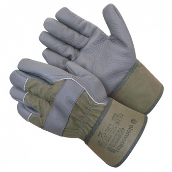 Перчатки  CF-104-10 кожаные комбинированные ХБ+ спилок серая гладкая кожа Elementa