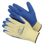 Перчатки  желтые синяя заливка  OPTIMA-CRINKLE LATEX COTTON LC-1414 "ELEMENTA" 12 пар/уп